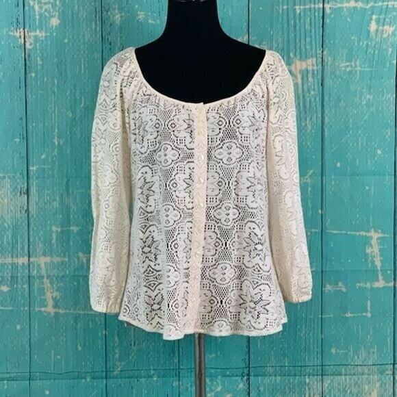 Lucky Brand Ivory Victorian Button Boho Tunic Blouse size XS - Picture 5 of 9